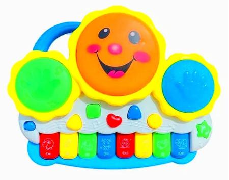 Imagem de Brinquedo Infantil Educativo Piano Tambor Com Musica E Luz Teclado Bebê Colorido