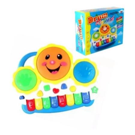 Imagem de Brinquedo Infantil Educativo Teclado Tambor Com Musica E Luz Pianinho Bebê Colorido