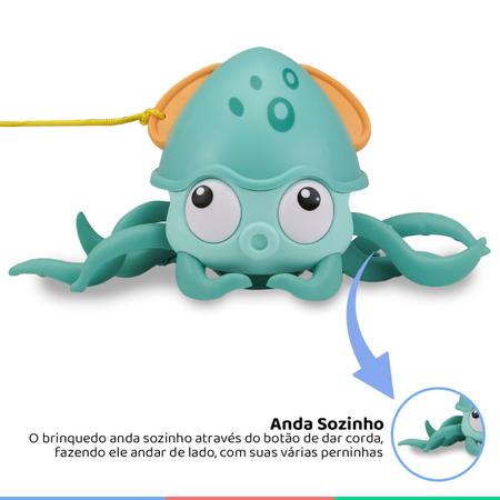 Imagem de Brinquedo Infantil Interativo Crianças +3 Anos e Botão de Dar Corda Para Andar Aqua Polvo Polibrinq