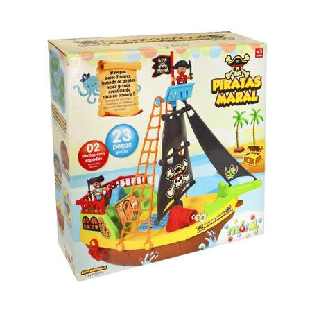 Imagem de Brinquedo Infantil Maral Barco Navio Pirata Com Rodinha 23 Peças - Aventura Caça Ao Tesouro
