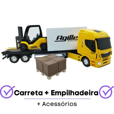 Caminhão Carreta Iveco + Empilhadeira Brinquedo Infantil Miniatura