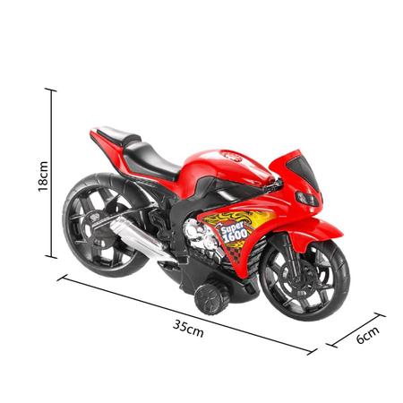 Kit / conjunto com 4 motos de brinquedo infantil de plástico com motor à  fricção pull back para crianças moto de brinquedo vermelha amarelo preta ou  cinza