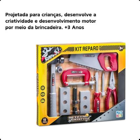 Imagem de Brinquedo infantil oficina criativa kit reparo com 11 peças, ferramentas, bancada, +3 anos Multikids BR1829