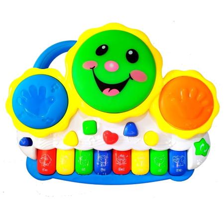 Brinquedo infantil pianinho musical fazendinha musicas sons de animais luz  e alca