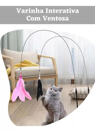 Imagem de Brinquedo Interativo Gato Varinha Pena Ventosa Fixa Chão Pet