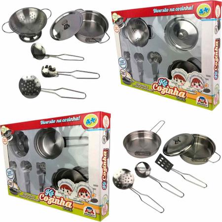 Brinquedo Jogo Conjunto Kit Cozinha 6 Peças Em Inox Panela e Utensílios  Presente Infantil Menino Menina Criança Braskit - Ri Happy