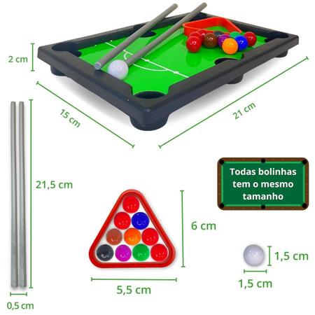 Jogo de Bilhar Sinuca 21 Peças - Tam. 55 cm