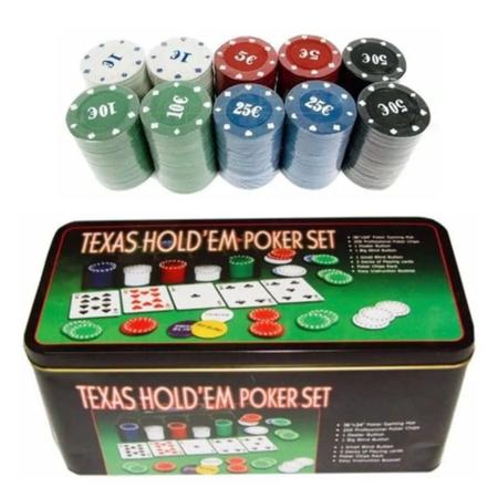 Brinquedo Jogo Texas Poker Set Lata com 200 fichas e 2 Baralhos - TEXAS  HOLD - Jogo de Poker - Magazine Luiza