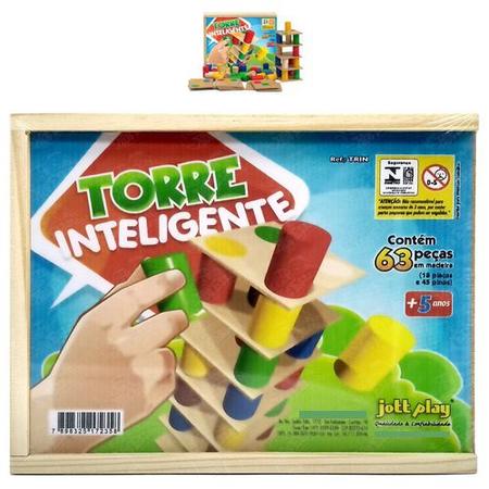Jogo Torre Inteligente 63 Peças Em Madeira - Colorido - JottPlay - TRIN
