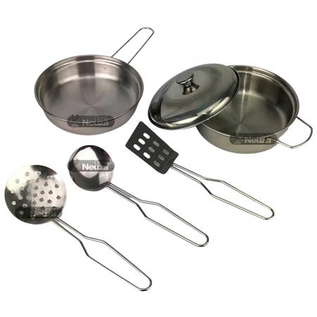 Imagem de Brinquedo Kit Cozinha 6 Peças Em Inox Braskit Panela e Utensílios Presente Crianças +4 Anos