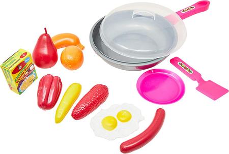 Imagem de Brinquedo Kit Cozinha Frigideira Com Tampa E Comidinhas + Frutas E Legumes Cortáveis