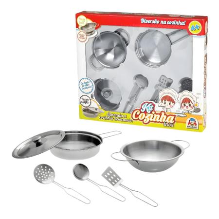 Imagem de Brinquedo Kit Cozinha Panela Inox Infantil Acessórios Chef 
