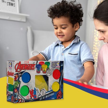 Imagem de Brinquedo Kit Massinha Molde Vingadores Carimbo 4 Potes