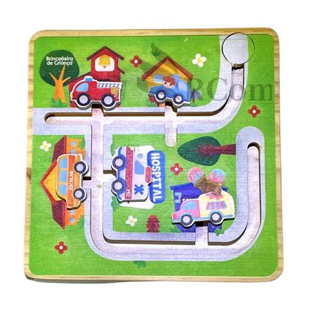 Imagem de Brinquedo Labirinto Transportes Para Bebês +12 Meses Jogo Madeira Raciocínio Associação Coordenação