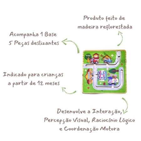 Imagem de Brinquedo Labirinto Transportes Para Bebês +12 Meses Jogo Madeira Raciocínio Associação Coordenação
