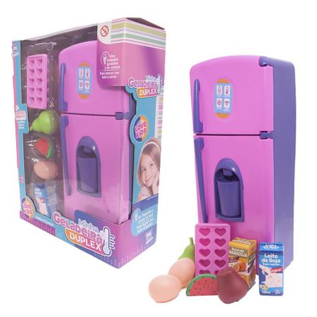 Brinquedo Menina Cozinha Geladeira Comida Eletro Prato 22pç