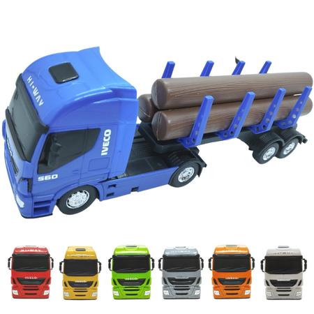 Caminhão Iveco De Brinquedo Carreta Toras De Madeira de Plastico