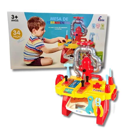 Imagem de Brinquedo Mesa de Ferramentas 34 Peças Vermelho Recomendado para Crianças a Partir de 3 Anos Fenix Brinquedos - MES-564