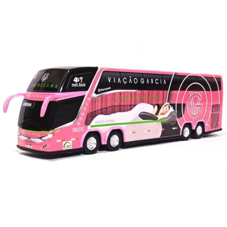 Imagem de Brinquedo Miniatura Ônibus Viação Garcia Cama Rosa 30cm