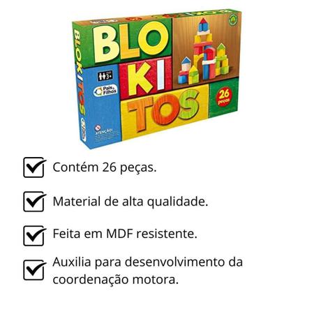 Brinquedo para Montar Blokitos de Madeira 26 Peças Pais e Filhos