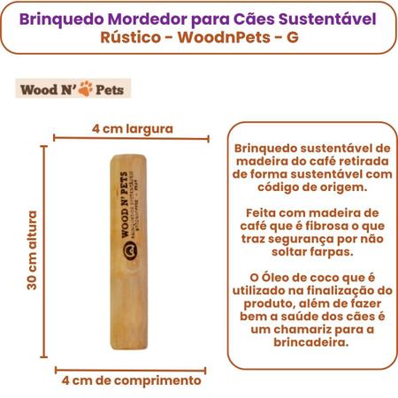 Imagem de Brinquedo Mordedor Natural Para Cachorro Sustentável Rústico - Wood N Pets Madeira de Roer Grande - 30cm