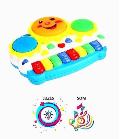 Brinquedo educativo piano tambor bebe 1 ano com luzes e som