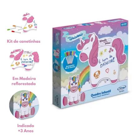 Imagem de Brinquedo para Crianças Quadro Lousa Infantil Unicórnio C/ Kit de Canetinha Xalingo - 5322.1