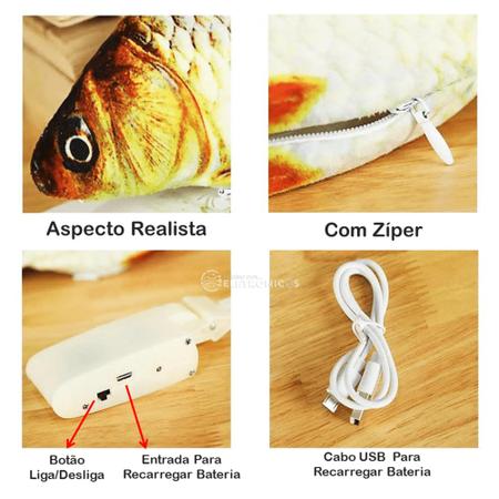 Brinquedo Para Gatos Peixe Que Se Mexe e Carrega USB em Veludo Macio –  28631 – Paraiso dos Eletrônicos