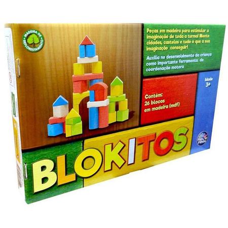 Brinquedo para Montar Blokitos de Madeira 26 Peças Pais e Filhos