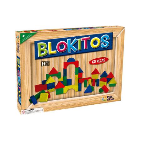 Blocos de Montar Castelinho 60 Peças de Madeira Brinquedo Jogo Infantil  Educativo Blokitos - Pais e filhos - Brinquedos de Montar e Desmontar -  Magazine Luiza