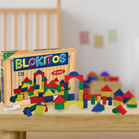 Blokitos 60 Peças Blocos de Montar Brinquedo Educativo de MadeiraBrinquedos  de MadeiraBambalalão Brinquedos Educativos
