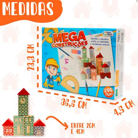 Brinquedo Jogo Mega Construções Blocos de Montar em Madeira 200 Peças -  Pais e filhos - Brinquedos de Montar e Desmontar - Magazine Luiza