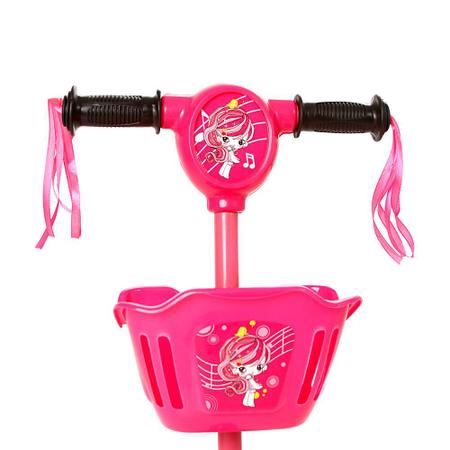 Imagem de Brinquedo Patinete Infantil Cestinha Rosa 3 Rodas Luz E Som