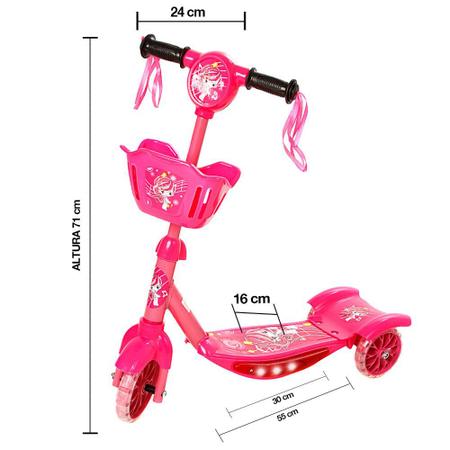 Imagem de Brinquedo Patinete Infantil Cestinha Rosa 3 Rodas Luz E Som