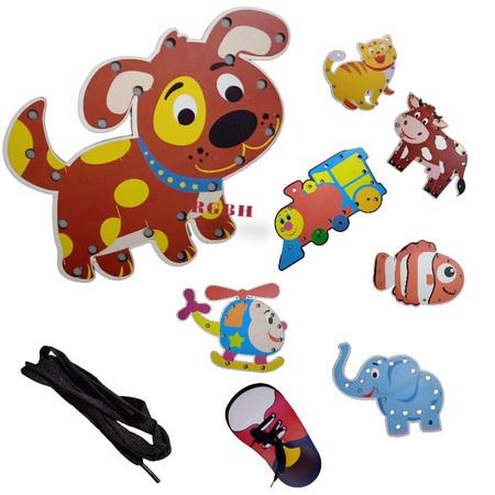 Imagem de Brinquedo Pedagógico Educativo Em Madeira Alinhavo Animais E Objetos
