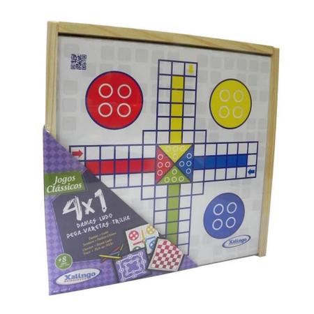 Imagem de Brinquedo Pedagógico Madeira Jogo De Tabuleiro 4 Em 1 Dama, Ludo, Trilha E Pega Varetas - Xalingo