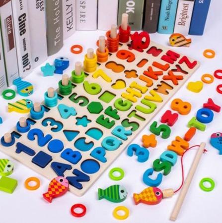 Imagem de Brinquedo Pedagógico Madeira Montessori Números Cores Formas
