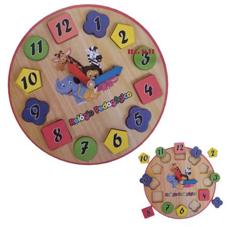 Imagem de Brinquedo Pedagógico Madeira Relógio De Encaixe