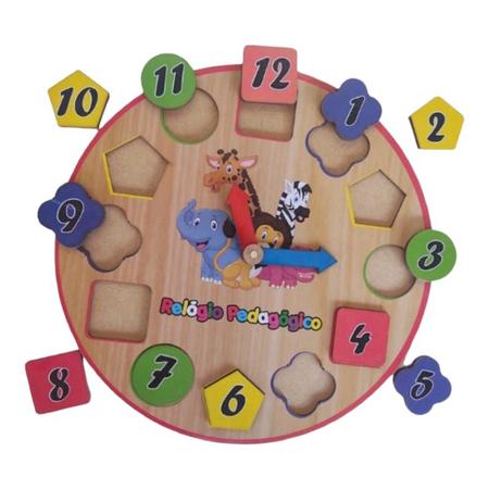 Imagem de Brinquedo Pedagógico Madeira Relógio De Encaixe