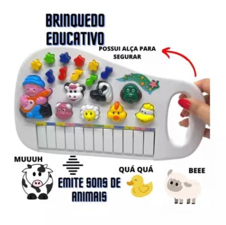 Brinquedo Piano Animal Branco com Sons de Animais e Led Canta Ia