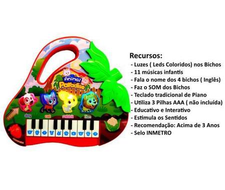 Piano teclado infantil bebe bichos musical moranguinho king toys