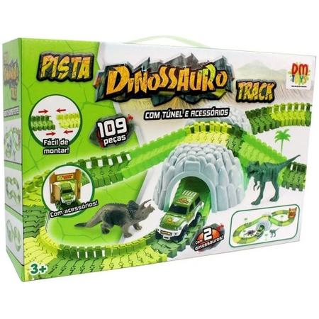 Imagem de Brinquedo Pista Dinossauro Track Túnel Carro Portão 109 pçs