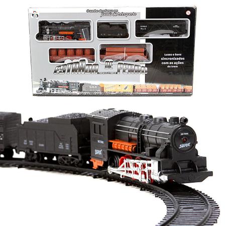 Brinquedo Pista Locomotiva Trem Elétrico c/ Sons Luzes 196cm - USA Magazine