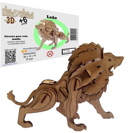 Imagem de Brinquedo Quebra Cabeça 3D Leão Mdf