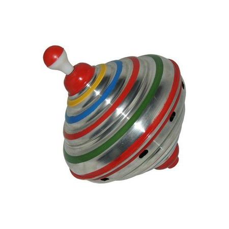 O Pião sonoro é um brinquedo retrô todo em alumínio e bem colorido