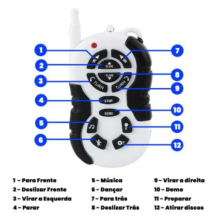 Brinquedo Robô Musical c/ Controle Remoto Atira Discos Luz e Som