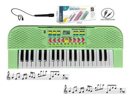 Imagem de Brinquedo Teclado Musical Infantil Com Microfone E Fonte 37 Teclas(Verde)
