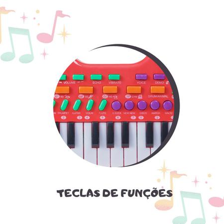 Teclado Infantil Musical Vermelho 31 Teclas 4 Sons Tambores Importway