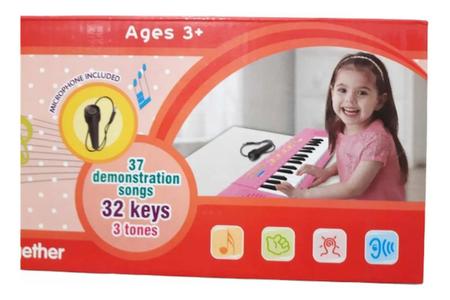 Piano Eletrônico Teclado Infantil Com Microfone Suporte Rosa - Ri