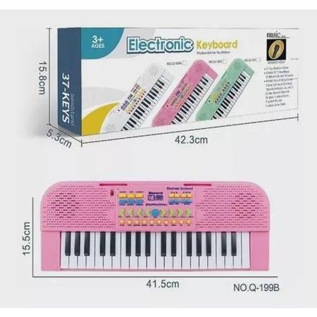 TECLADO INFANTIL PIANO COM MICROFONE GRAVADOR KARAOKE 37 TECLAS MUSICAL  ESTILO PROFISSIONAL Preto - Ri Happy